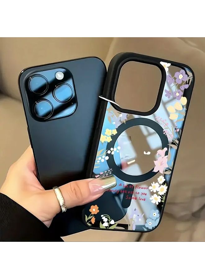 Pink English Flower Magnetic Phone Case Wireless Charging Anti Drop For IPhone 14 Pro Max - Image 5
